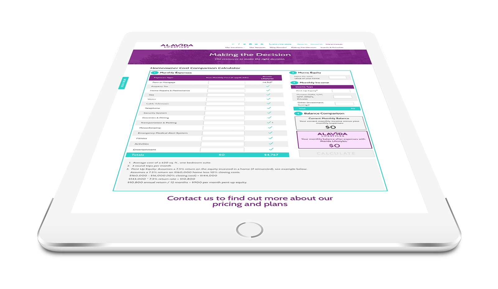 Alavida Lifestyles - Cost Calculator