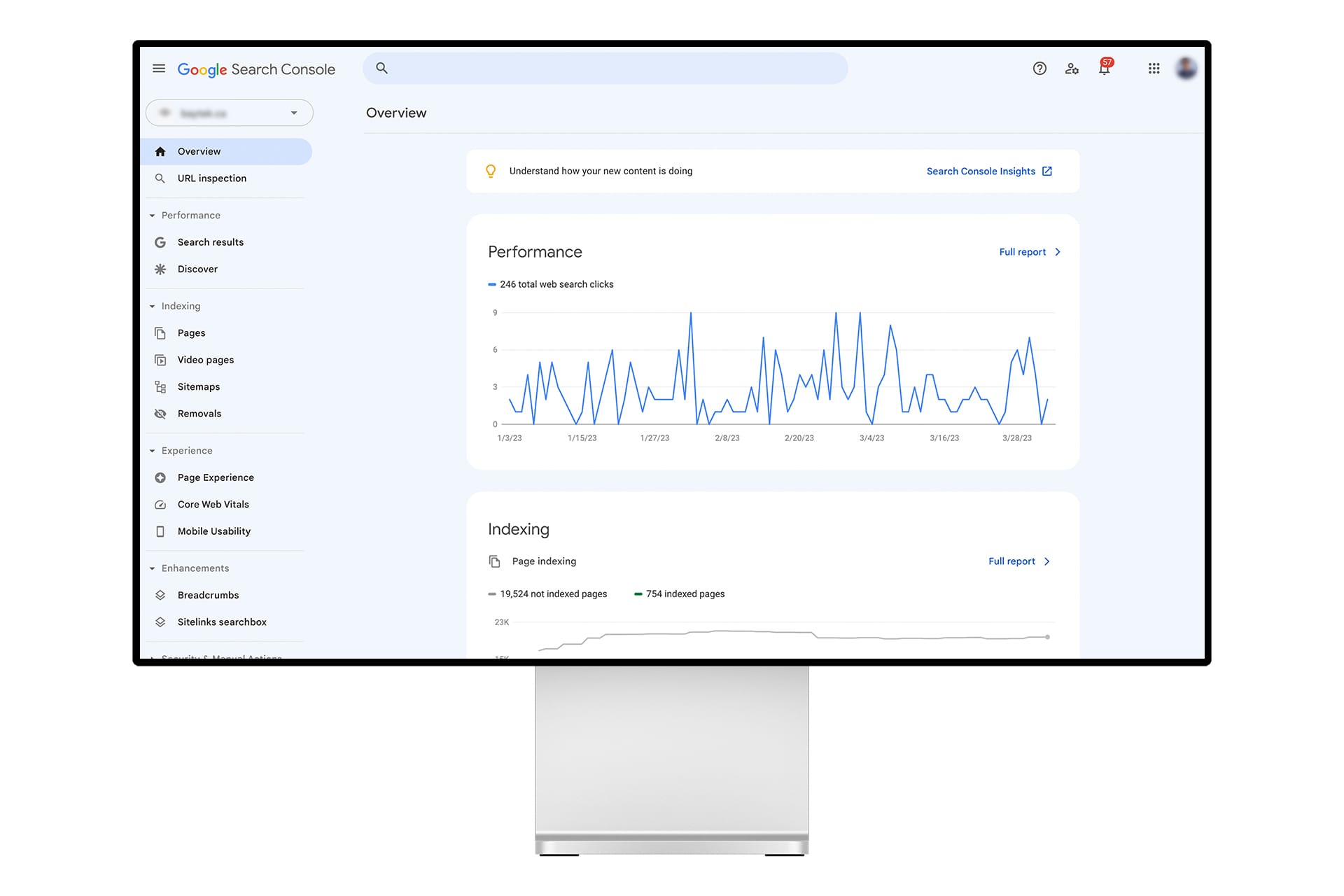 A screengrab of Google Search Console to analyze your website design