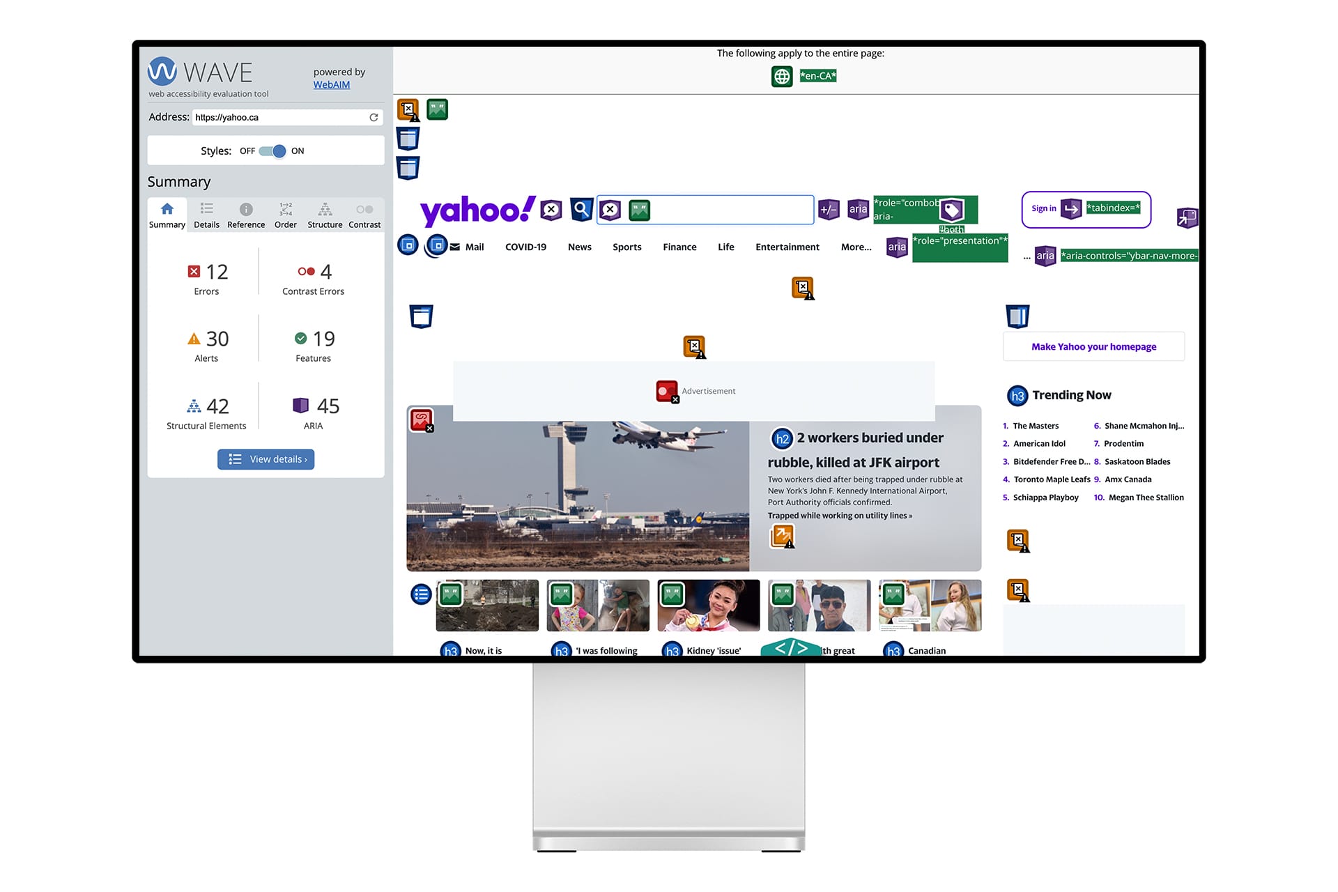 A screengrab of WAVE Web Accessibility Evaluation Tool to analyze your website design