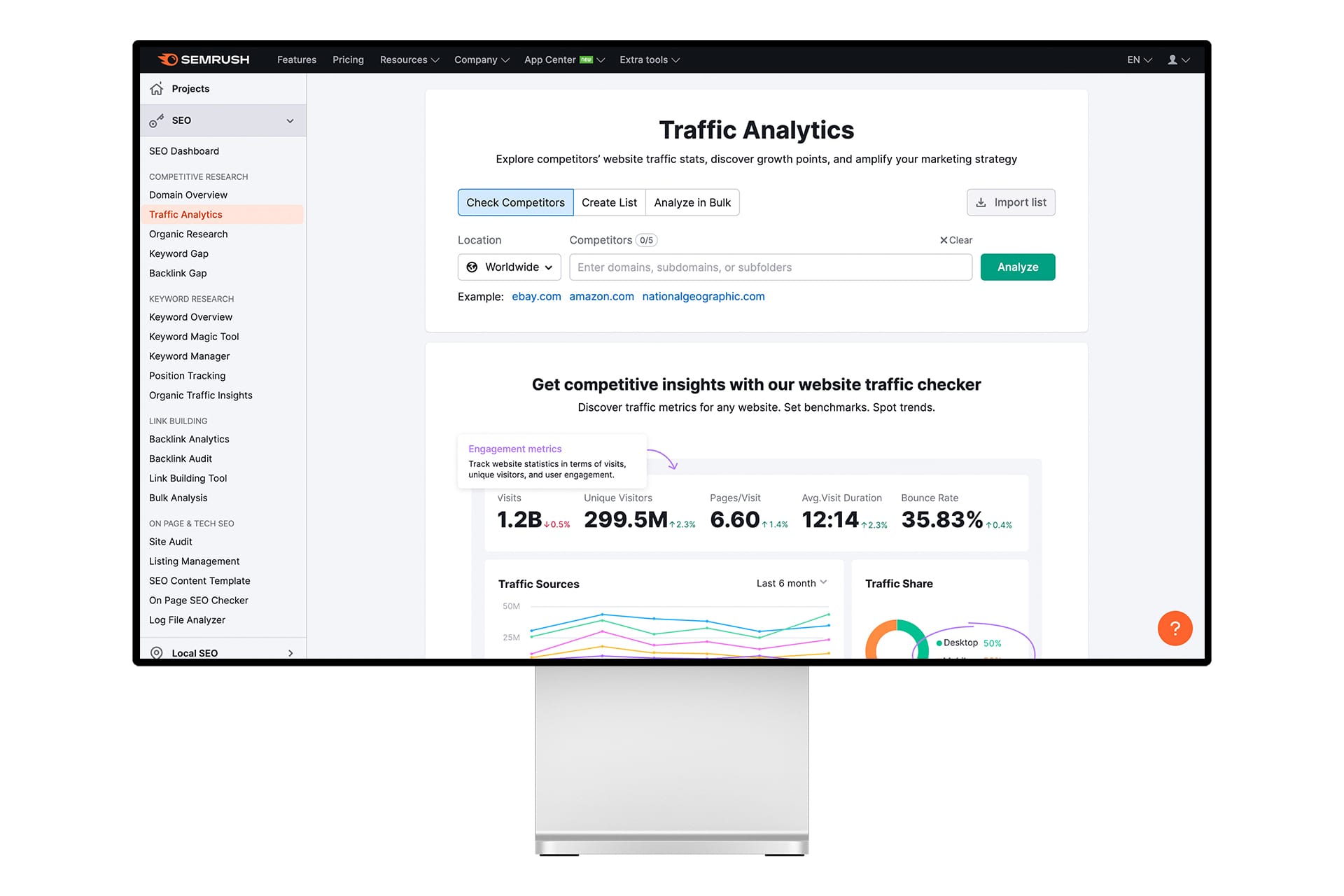 A screengrab of SEMRush to analyze your website design