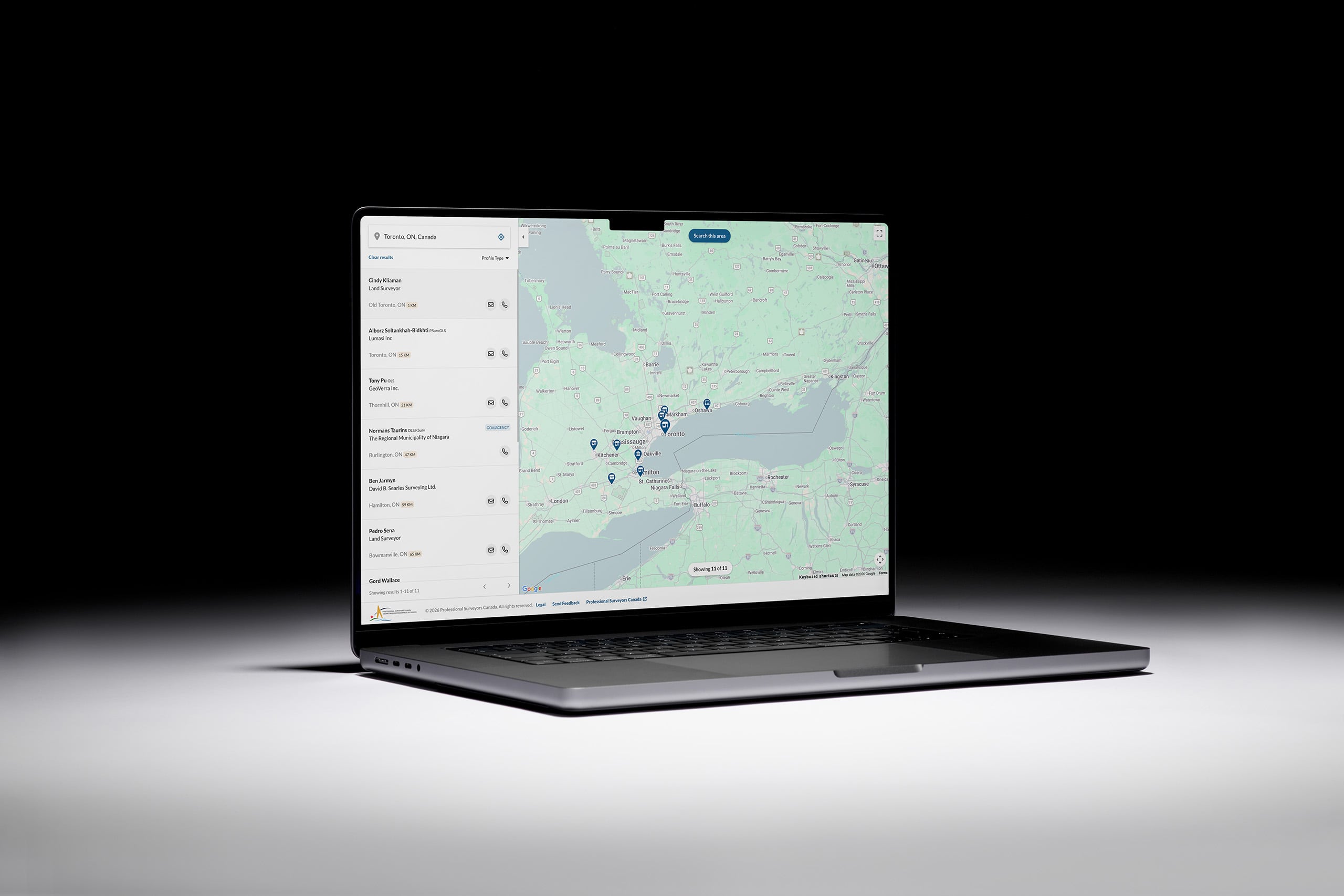 A laptop showing the Professional Surveyors Webmap Interface