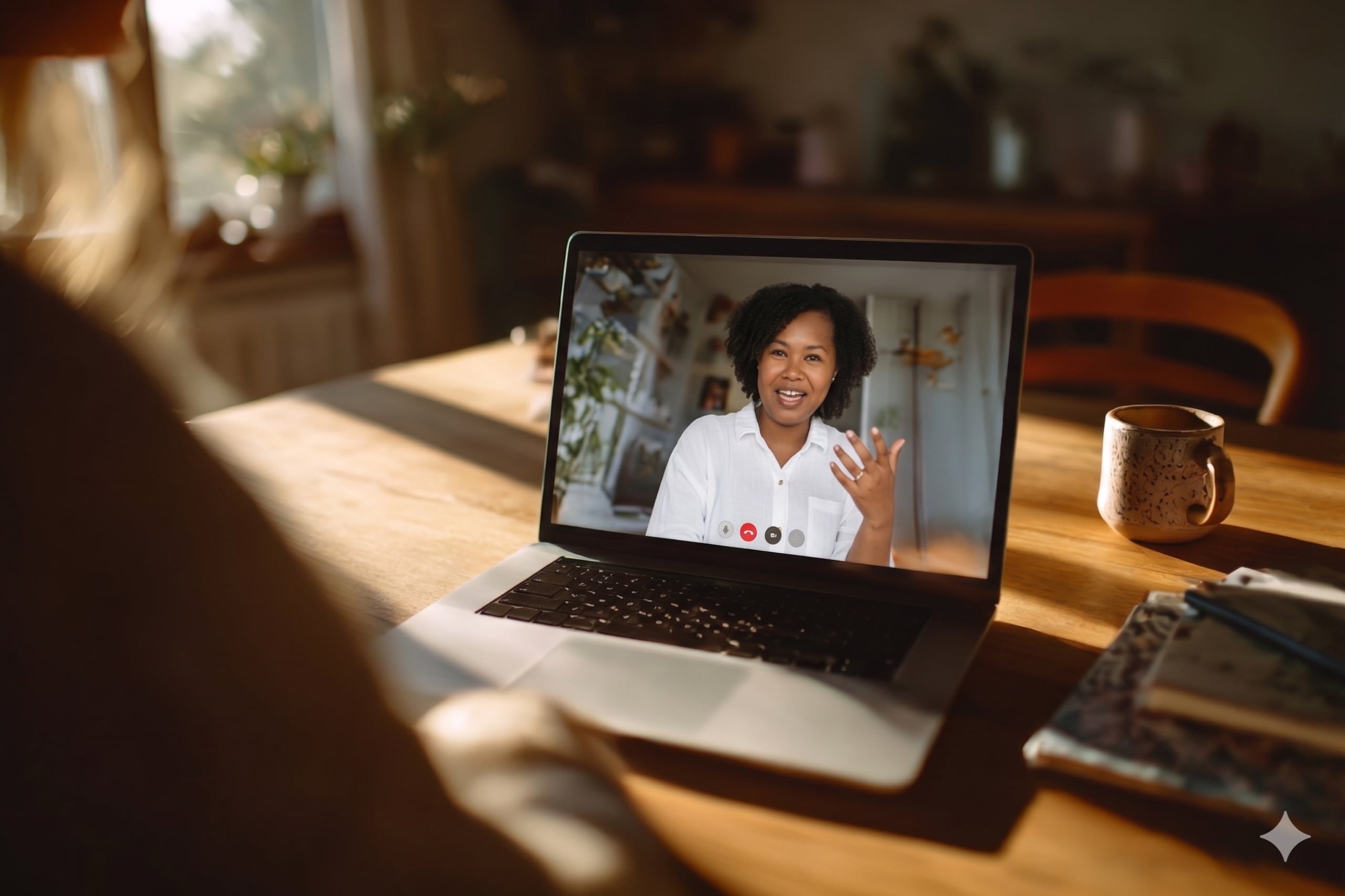 Megan talking to a client on Google Meet