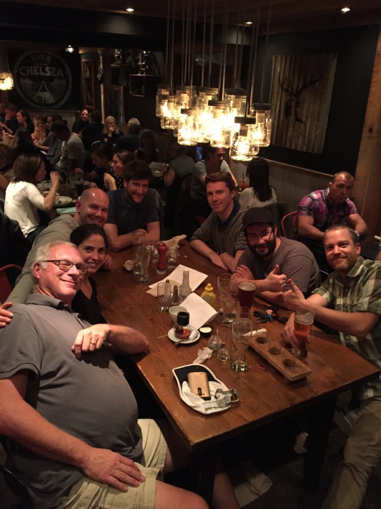 Employees enjoying a meal at a pub