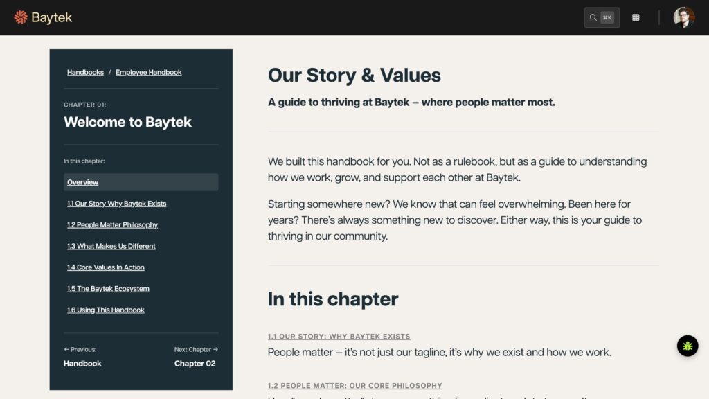 A screenshot of our employee handbook