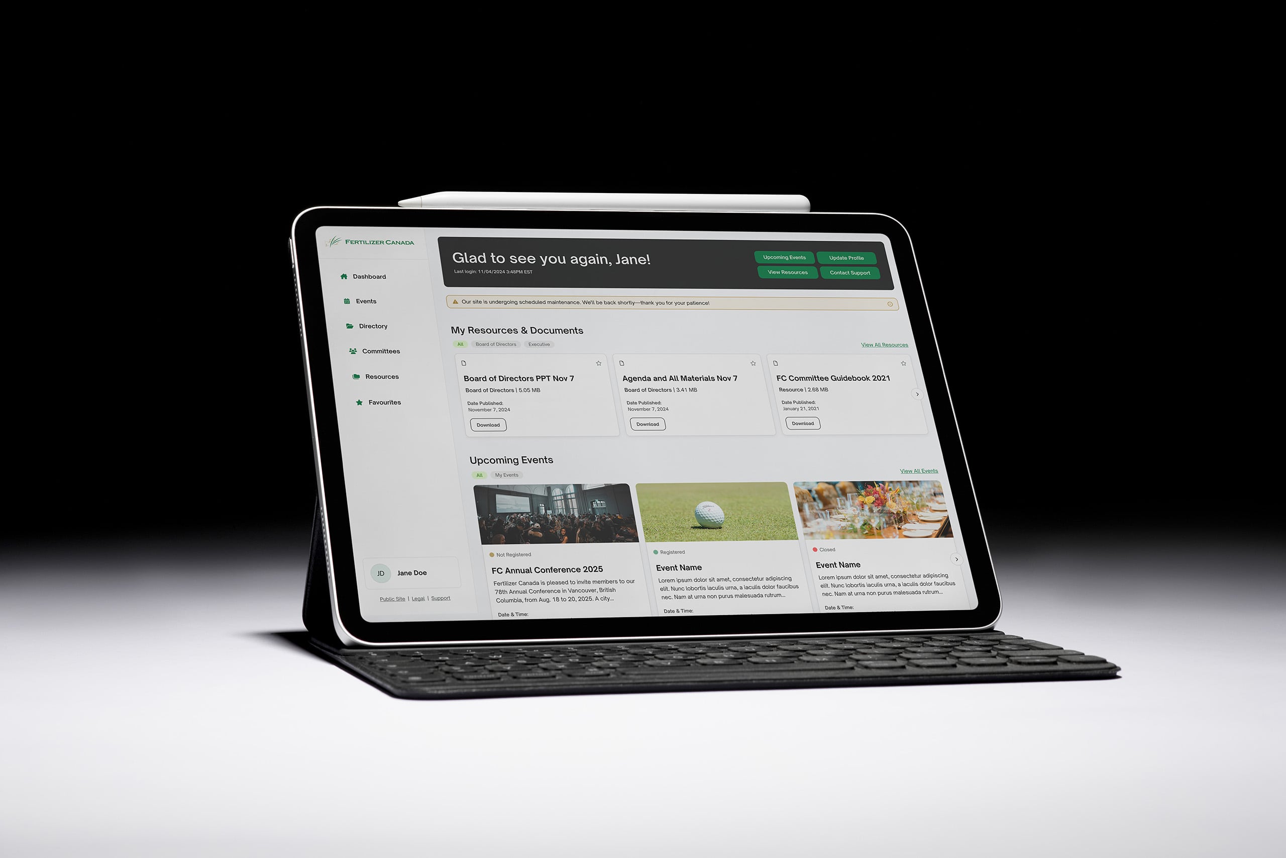 A tablet showing the Fertilizer Canada portal