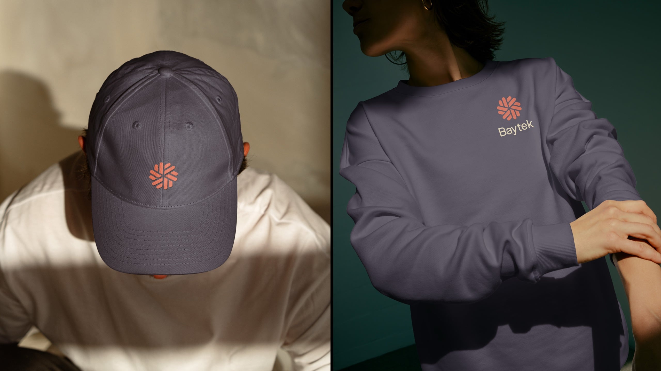 The new Baytek logo on a cap and sweater