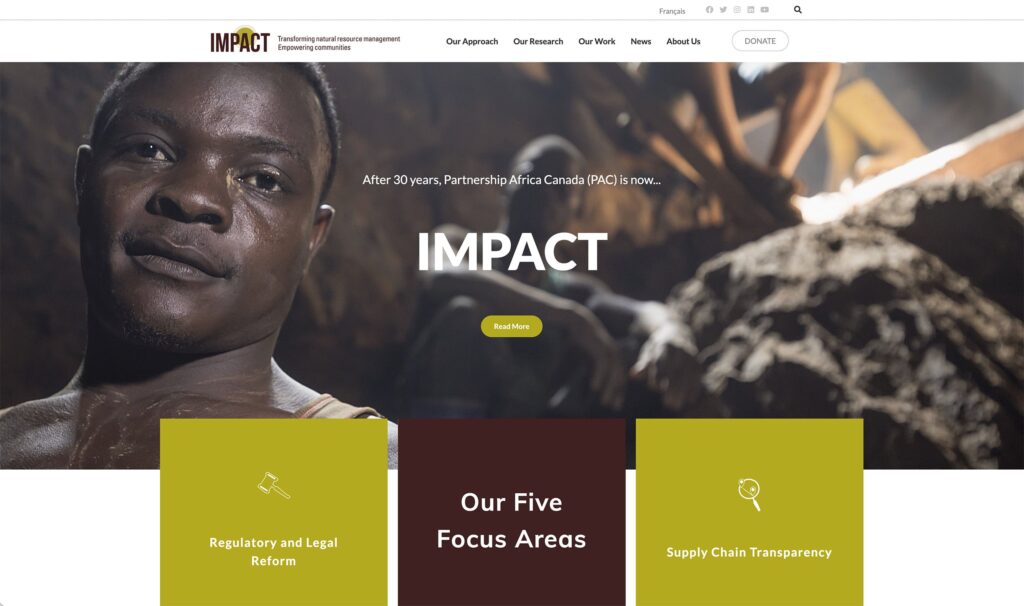 A screenshot of the previous IMPACT website homepage