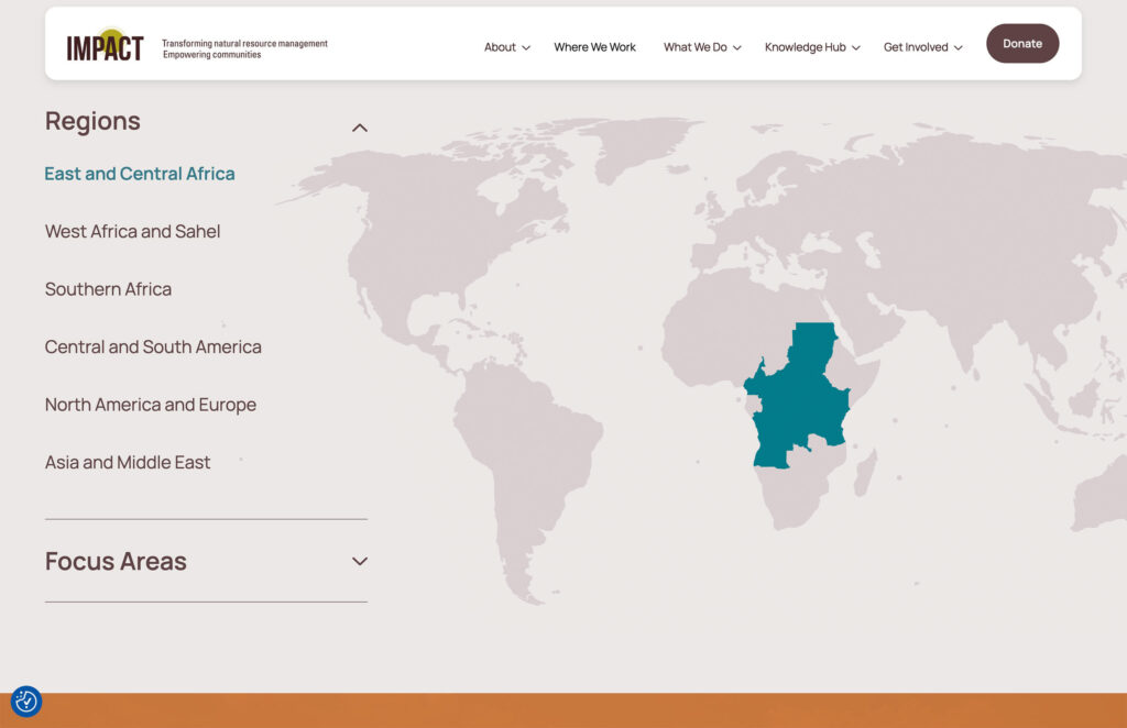 Screenshot of the areas of work