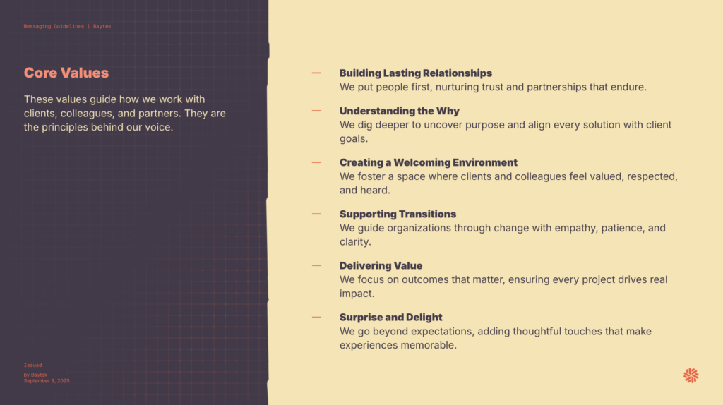 A screenshot of our new messaging document