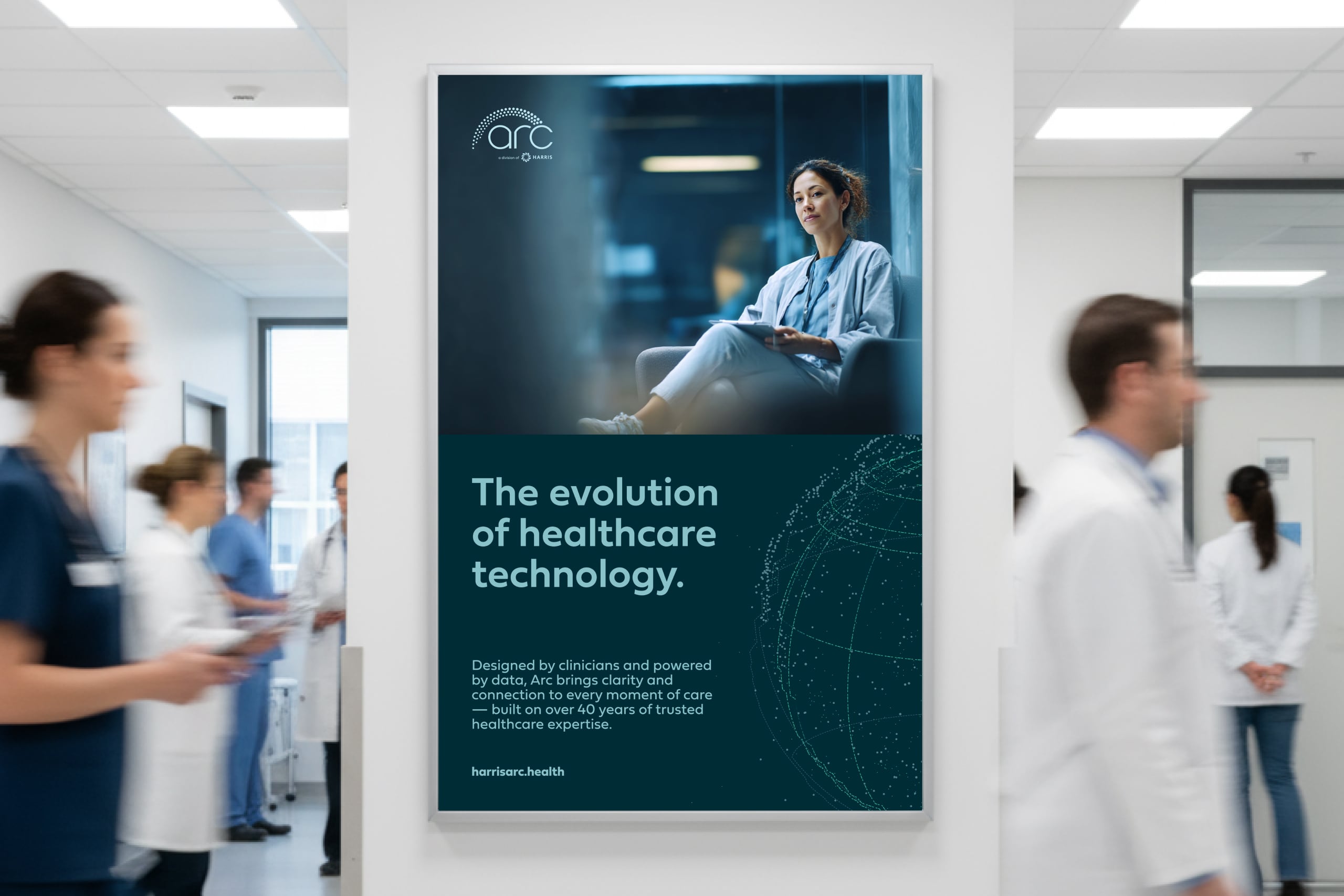 A poster rendering of the new Harris Arc Health brand